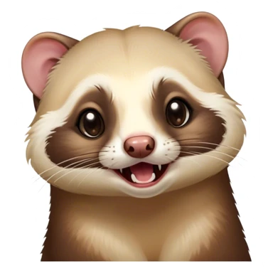 Cinematic Cute Yawning sable ferret Portrait Emoji, Head tilted slightly with an exaggerated, wide-open yawn, showcasing a long, flexible body with a plush fur in soft brown and cream, droopy, drowsy eyes, and a relaxed expression, Simplified yet irresistibly endearing features, highly detailed, glowing with a soft, cozy natural glow, high shine, relaxed yet expressive, stylized with a dash of whimsical charm, soft glowing outline, capturing the essence of a sleepy yet affectionate sable ferret that seems ready to curl up for a nap! sticker