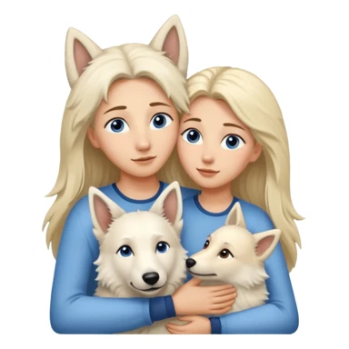 One White Shepard, short fur ,Brown eyes .the Dog ist huggin from one Long-haired blonde lady with blue eyes sticker