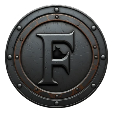 Minimal emoji, gothic metal coin made of black steel, engraved number f at the center, ancient industrial aesthetic, worn metal texture, no glow, no neon, flat emoji design, centered, transparent background sticker