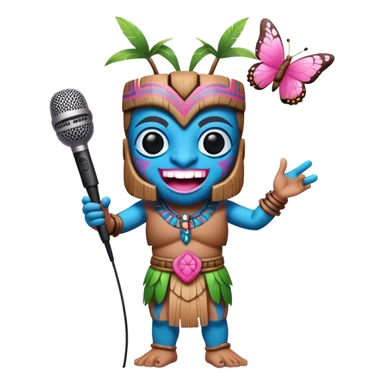 Cartoon Blue and pink tiki dancing with butterfly and mikrophone sticker