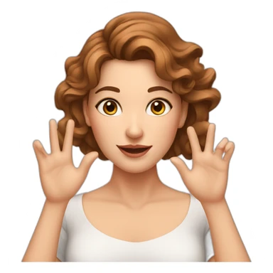 white woman, brown wavy hair, making heart gesture by hands, long earrings sticker