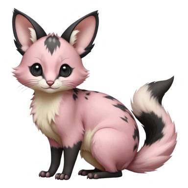 Pastel Pink, black-pointed, soft natural realistic romantic vintage antique divine beautiful elegant pretty precious cute young youthful  Fakémon-Pokémon-opossum-feline-mouse-serval-caracal-chinchilla-Minccino-Cinccino-Meowstic-rodent-hybrid-creature with a big fluffy bushy tail (full body) sticker
