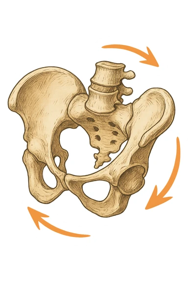 Bacino anatomico ruotato in senso orario quindi con le frecce che girano verso destra per far capire sticker