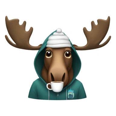 Moose wearing a hoodie drinking coffee sticker