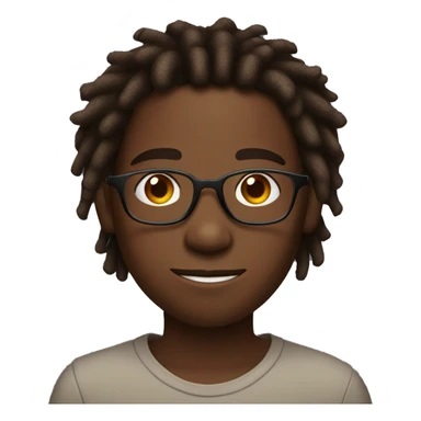black boy with dreads that are dyed reddish brown at the bottom and are eye length, glasses that are thin and rimless but not circular sticker