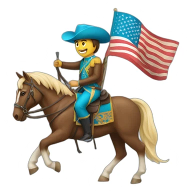 A man holding an American and Kazakh flag riding a horse sticker