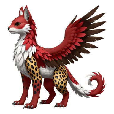 Winged hyper-realistic Feral Rare realistic edgy brown, white, red pretty beautiful handsome gorgeous aesthetic colorful vibrant Vernid-Trico-Silvally-Nargacuga-Gryphon-Leopard-fusion-hybrid-species-Fakemon-creature by LiLaiRa, splotch-rosettes fur markings, rounded ears, full body sticker