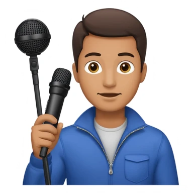 man holding a long over head boom microphone sticker