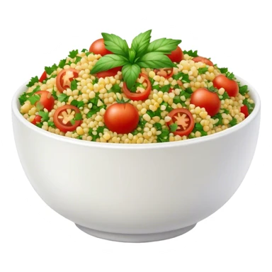 Cinematic Realistic Tabbouleh Salad Dish Emoji, showcasing a fresh herbaceous salad with bulgur, tomatoes, and parsley rendered with crisp textures and natural, vibrant lighting. sticker