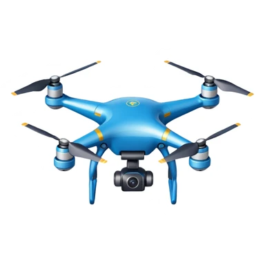 Mapping drone sticker, quadcopter scanning land with laser grid effect, modern tech style, blue color theme, flat vector illustration, white outline, transparent background sticker