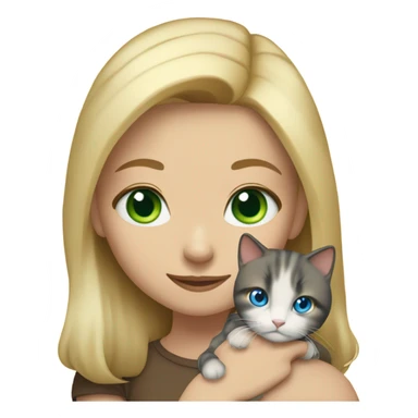 blonde girl with blue eyes,  holding a calico cat with green eyes sticker