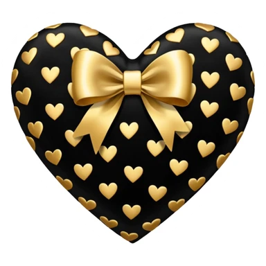 glossy velvet black heart with a gold bow and heart pattern on the bow sticker