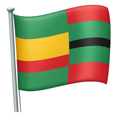 flag with five equal horizontal stripes: red top, yellow, white, green, black bottom; bold solid colors, soft rounded rectangle shape like emoji flags, slight shadow or outline for definition sticker