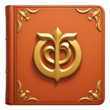 Un libro de cuero rojo terracota, con textura envejecida y bordes dorados desgastados. En la portada, un loto dorado en relieve, irradiando una aura cálida de sabiduría y transformación sticker