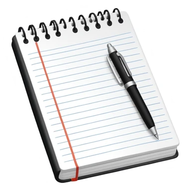 notebook with lined paper with cursive writing and a pen ontop sticker