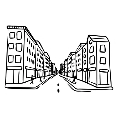 Urban planning concept with mixed-use buildings and pedestrian spaces sticker