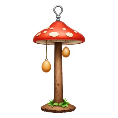 a vascular brown wooden mast with a mushroom shaped bell on the top, and two small brown eggs attached at the bottom sticker