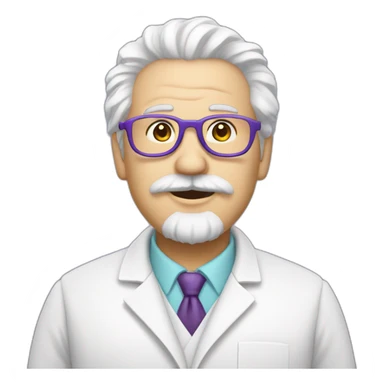 scientist with white coat (white beard, white mustache, white einstein hair, purple circle glasses) sticker