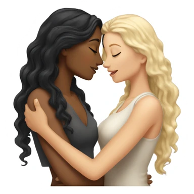 A indian race woman with long black hair kissing a white woman with curly dirty blonde hair, Who embrace each other tenderly sticker