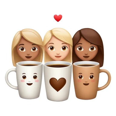 friends drinking coffee in a mug with the logo “v.love” sticker