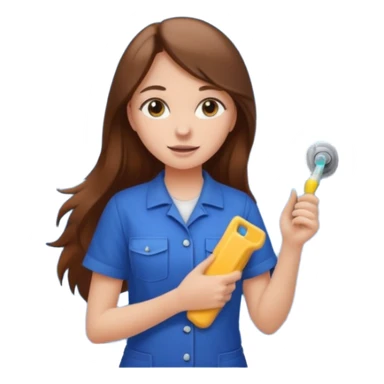 beautiful girl with long brown hair constructing new bathroom area with new shower and amenities  sticker