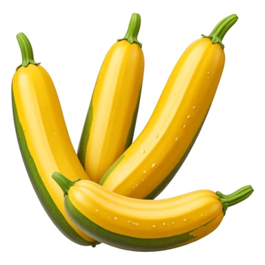 whole golden-yellow zucchini smooth glossy skin gently tapered green stem subtle natural stripes mottling firm texture fresh look no slice or garnish apple emoji style soft lighting transparent background emoji scale sticker