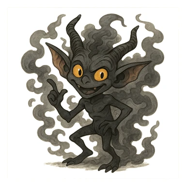 Igor the mephit, cartoonish fantasy imp, smoky aura, fantasy style, playful sticker