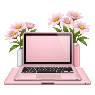 Светло Розовый ноутбук а рядом бело розовые цветы и светло розовые книги sticker