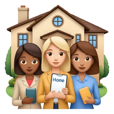 3 women holding a home title sticker