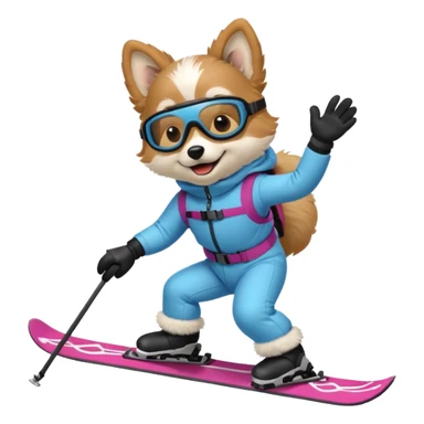 dog skiing sticker