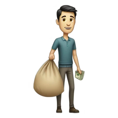 tall skinny white man with short dark hair carrying a big sack of money sticker