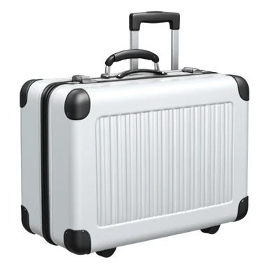white metal suitcase with ribbed surface and wheels sticker