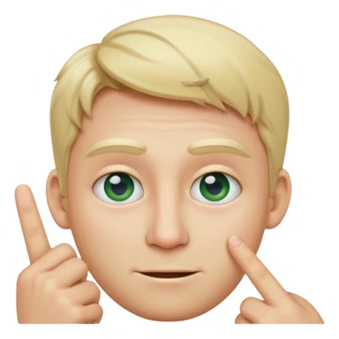a emoji with two fingers in his nose, make him have a natural white skincolour and blonde hair, blue/green eyes sticker