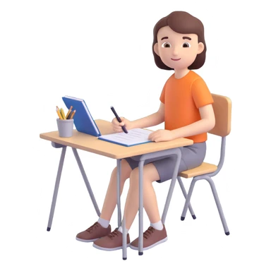 student sitting at a desk sticker