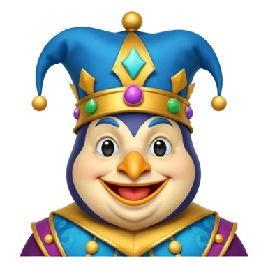 crazy colorful fat penguin jolly joker, medieval, vintage, court jester, mac os icon, blue color sticker
