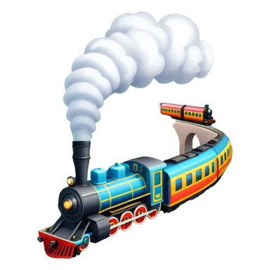 An icon showing a vibrant PC game train simulator scene with a steam locomotive traveling through a colorful countryside. The design features lush landscapes, winding tracks, and detailed railway elements, symbolizing the strategy and creativity of simulation games. Transparent background sticker