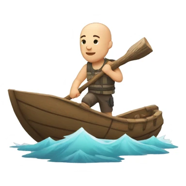 bald man carrying log with a boat on his back sticker