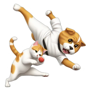 Cat karate kicking dog sticker