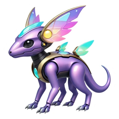 Mechanical Nebulae Beautiful Gorgeous Pretty Pastel Hot Exotic Lush Warm Cute Adorable Colorful Shiny Iridescent Futuristic Modern Cybernetic Protogen-Vernid-Fakémon-Pokémon-creature-fusion (full body) sticker