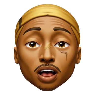 tupac but he's made of gold but he's also in an unbearable amount of pain, he has a really pained expression, his mouth is wide opened and his eyes are closed sticker