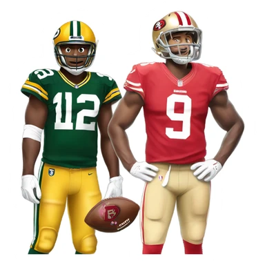 San Francisco 49rs player standing over a Wisconsin packers player  sticker