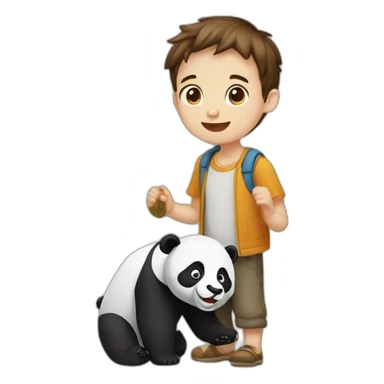 Niño pelinegro abrazando a un panda  sticker