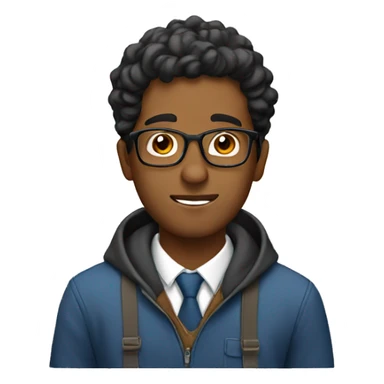 A brown man with glasses doing homework sticker