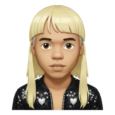 Anderson Paak with long platinum blonde hair with bang, black sequin outfit sticker