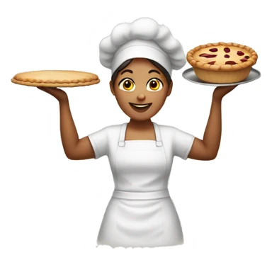 female baker with arms up like holding a pie sticker