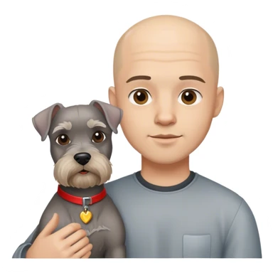 Young bald man with a schnauzer sticker