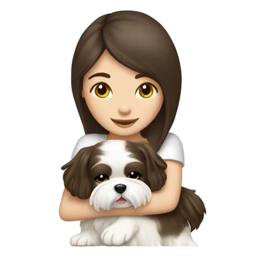 Brunette girl hugging her white Shih tzu sticker