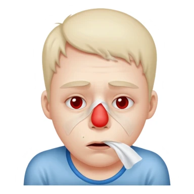 sick person with tissue on nose, fever and red nose. sticker