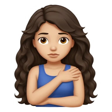 Hispanic light tan girl with long dark wavy hair crossing her arms under arm pit and slightly pouting sticker