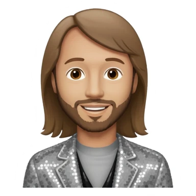 Maurice Gibb from Bee Gees with light grey sequin outfit, long brown hair sticker